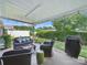 Charming covered patio with comfortable seating, a ceiling, string lights, and a verdant backyard view at 1634 - B Union Rd, Gastonia, NC 28054