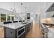 Gourmet kitchen with island seating, modern appliances, and views into the dining and living areas at 2121 Laburnum Ave, Charlotte, NC 28205