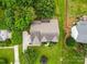 An aerial view that showcases the home's layout, landscaping, and its location among lush trees and neighborhood at 3213 Strawberry Rd, Matthews, NC 28104