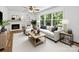 Bright living room featuring a fireplace, large windows, and neutral-toned furniture creating a cozy atmosphere at 1123 Timberlane Dr, Lincolnton, NC 28092