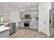 Modern kitchen featuring stainless steel appliances, and stylish gray cabinetry at 13022 Rover St, Charlotte, NC 28273