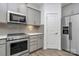Modern kitchen features stainless steel appliances and stylish gray cabinetry at 13022 Rover St, Charlotte, NC 28273