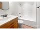 Clean bathroom with a vanity, toilet, and a shower-tub combo at 132 Windy Hill Rd, Statesville, NC 28625
