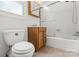 Bathroom with a toilet, vanity, and shower-tub combo at 1512 Anthony Dr, Gastonia, NC 28052