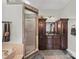 Bathroom with glass shower, dark cabinets, and dark countertops at 2769 Independence Way, Gastonia, NC 28056
