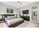 Comfortable bedroom with a bed, TV, modern dresser and bathroom at 4015 Randolph Rd, Charlotte, NC 28211