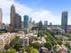 Panoramic aerial view of a city showcasing the skyline and surrounding greenery at 415 N Church St # 311, Charlotte, NC 28202