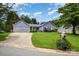 Landscaped front lawn features a lush yard, mailbox with flower bed, and a charming one-story periwinkle blue home at 5711 Lambrook Ct, Charlotte, NC 28269