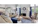 Bright living room featuring high ceilings, a cozy fireplace, and elegant furnishings at 7800 Conifer Cir, Indian Trail, NC 28079