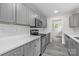 Modern kitchen with gray cabinets, white subway tile backsplash, and stainless appliances at 1017 W Fisher St, Salisbury, NC 28144