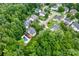 Aerial view of a private backyard with a pool surrounded by lush trees at 12002 Cobham Ct, Huntersville, NC 28078