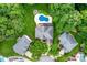 Aerial view of the property featuring a private pool, lush landscaping, and a well-maintained yard at 12002 Cobham Ct, Huntersville, NC 28078