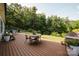 Back deck with a wood floor surface and outdoor dining furniture at 15103 Cimarron Hills Ln, Charlotte, NC 28278
