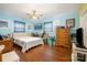 Bedroom with blue walls, hardwood floors, and natural light at 19924 Floral Ln, Cornelius, NC 28031