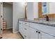 Bathroom features a white dual sink vanity with granite countertop and framed mirrors at 2043 Shadwell Ct, Gastonia, NC 28056