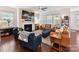Inviting living room featuring a fireplace, hardwood floors, comfortable seating, and a large screen TV at 8035 Pastime Ln, Clover, SC 29710