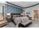 Luxurious main bedroom features a patterned accent wall, plush bedding, and elegant decor at 10203 Loch Lomond Dr, Charlotte, NC 28278