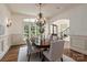 Formal dining room with chandelier, large windows, and seating for six at 1500 Lookout Cir, Waxhaw, NC 28173