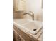 Close-up of a kitchen sink with stainless steel faucet and vintage cabinets at 153 Perrin Pl, Charlotte, NC 28207