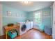 Functional laundry room featuring modern washer and dryer, plus storage and natural light at 153 S Center St, Taylorsville, NC 28681