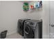 Modern laundry room featuring gray washer and dryer and wire shelving above at 1569 Shannon Falls Dr, Fort Mill, SC 29715