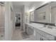 Modern bathroom featuring double sinks, quartz countertops, and a walk-in shower at 322 Ethan Ln, Rock Hill, SC 29732