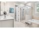 Beautiful bathroom featuring a soaking tub and glass-enclosed shower at 501 Preservation Dr, Fort Mill, SC 29715
