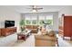 Inviting bonus room features neutral carpeting, comfortable sofas, and a ceiling fan at 501 Preservation Dr, Fort Mill, SC 29715