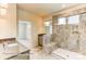 Elegant bathroom with granite countertops and a spacious tiled shower at 5205 Raging Creek Dr # 122, Indian Trail, NC 28079