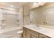 Clean bathroom with a shower-tub combo and a vanity with a sink at 5205 Raging Creek Dr # 122, Indian Trail, NC 28079