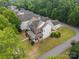 Aerial shot of the home, detached garages, and front porch at 10349 Alvarado Way, Charlotte, NC 28277