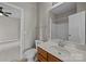 Bathroom with a single vanity, toilet, and shower/tub combo at 10349 Alvarado Way, Charlotte, NC 28277