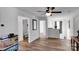 Inviting living room featuring wood floors and a ceiling fan at 112 Aspire Cir, Wingate, NC 28174