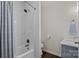Clean bathroom featuring a shower-tub combination and a modern vanity at 113 Ervin St, Belmont, NC 28012
