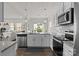 Modern kitchen featuring granite countertops, stainless steel appliances, and view into an open-plan living space at 1207 Skyflower Way, Charlotte, NC 28214