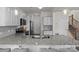 Modern kitchen featuring white cabinets, granite countertops, stainless steel appliances, and a breakfast bar at 1207 Skyflower Way, Charlotte, NC 28214