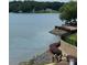 Scenic waterfront view featuring lush landscaping, a secure fence, and direct access to the serene lake at 14608 Waterside Dr, Charlotte, NC 28278