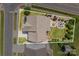Aerial view of backyard featuring a patio area, landscaping, and lawn, all outlined in a border at 15103 Keyes Meadow Way, Huntersville, NC 28078
