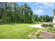 Spacious backyard with a patio and outdoor seating with an area for gardening and lush green grass at 2577 Shoal Park Rd, Concord, NC 28027