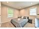 Neutral bedroom with two windows, carpet floors, and a gray comforter at 3020 Stancill Pl, Charlotte, NC 28205