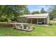 Backyard includes a cozy fire pit area with seating, a covered patio, and a well-maintained lawn at 3980 English Oak Dr, Lincolnton, NC 28092