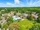Aerial view showcasing the community pool, clubhouse, and surrounding lush greenery at 6044 Heath Valley Rd, Charlotte, NC 28210