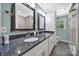 Bright bathroom features double sinks, granite counters and tiled shower at 926 Meadow Lakes Rd, Rock Hill, SC 29732