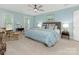 Serene bedroom with blue walls, a ceiling fan, and a comfortable seating area at 9622 Penshurst Trce, Charlotte, NC 28210