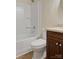 Bathroom showcasing a tub and shower combination, toilet, and vanity with a granite countertop at 1218 Milan Rd, Charlotte, NC 28216