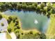 Scenic aerial view of pond with fountain and surrounding landscape at 1515 Kingdom Way, Fort Mill, SC 29707