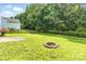 Large backyard with green grass, a patio and a fire pit for outdoor enjoyment at 1515 Kingdom Way, Fort Mill, SC 29707