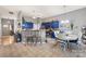 Bright kitchen featuring bold blue cabinets, stainless steel appliances, and breakfast bar seating at 256 Rose St, Mooresville, NC 28117