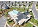 Bird's eye view of the clubhouse and pool area, complete with lush landscaping and a playground at 3038 Burnello Ct, Iron Station, NC 28080
