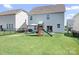 Well-maintained backyard with a swing set, lush green lawn, and black fencing at 3038 Burnello Ct, Iron Station, NC 28080